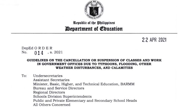 April 22 - Guidelines on the Suspension of Classes and Work in Government Offices