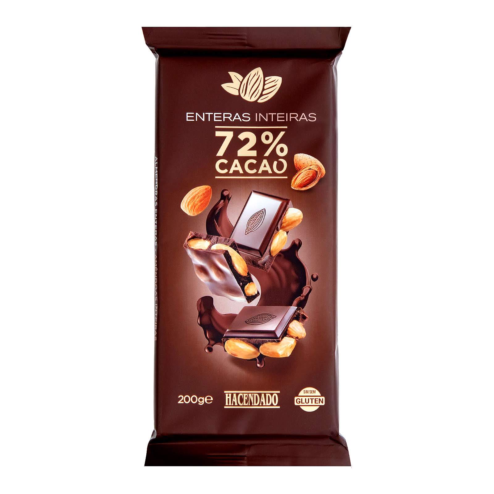 Chocolate negro con almendras enteras 72% de cacao Hacendado