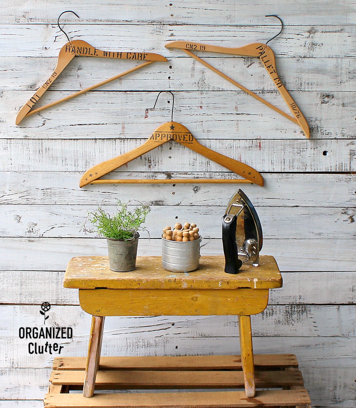 Stenciled Wooden Clothes Hanger Wall Decor Organized Clutter