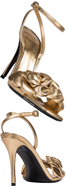 Valentino Garavani Atelier golden metallic floral appliqué leather stiletto heel sandals #brilliantluxury Valentino Garavani Atelier golden metallic floral appliqué leather stiletto heel sandals #brilliantluxury