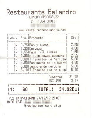 Ticket de El Balandro