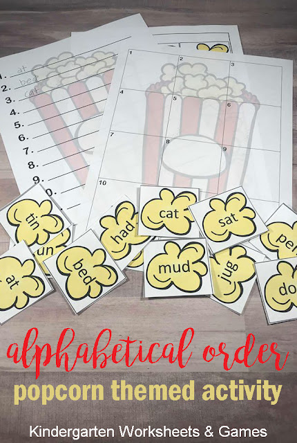 Kindergarten Worksheets and Games: FREE Popcorn Alphabetical Order Activity
