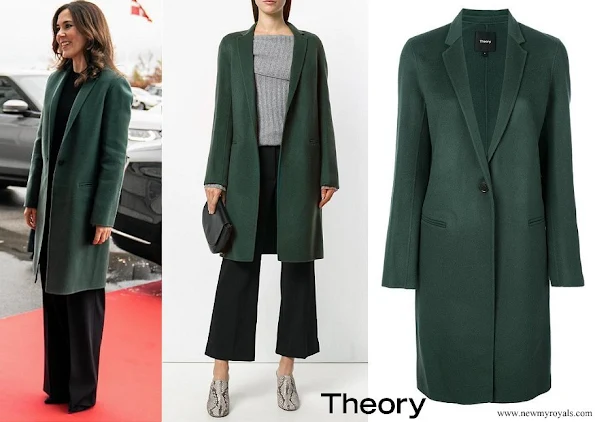 Crown Princess Mary wore Theory Green Wool and Cashmere Double faced Essential Coat