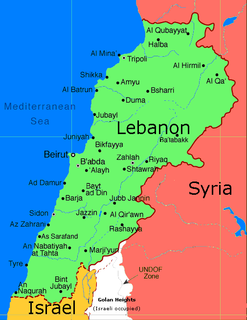 Ливан карта