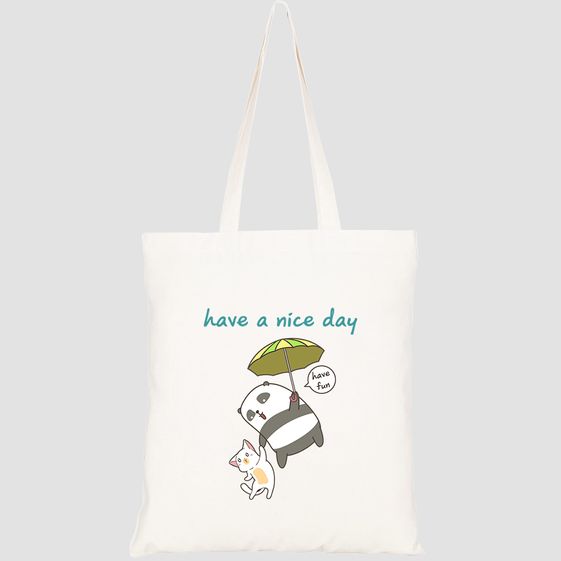 TÚI VẢI TOTE CANVAS IN HÌNH PANDA CAT IS FLYING WITH UMBRELLA HT178 – HTFASHION