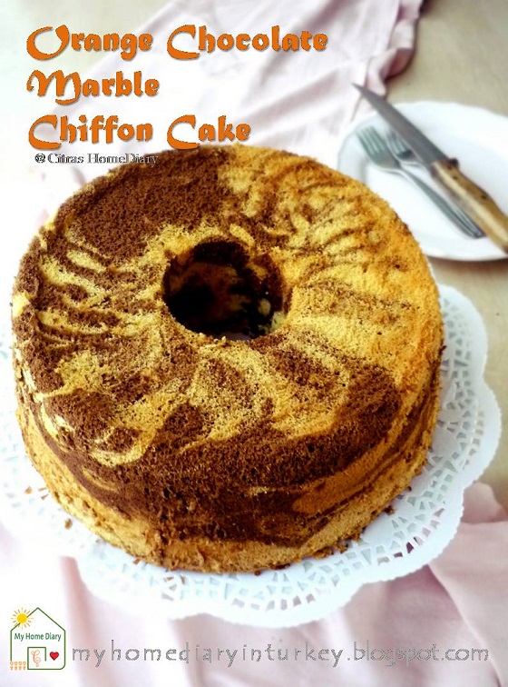 Orange Chocolate marble Chiffon Cake and tips how to make marble pattern / Resep marmer Chiffon cake jeruk | Çitra's Home Diary.