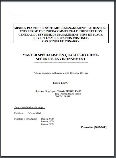exemple de résumé de mémoire de fin d'étude