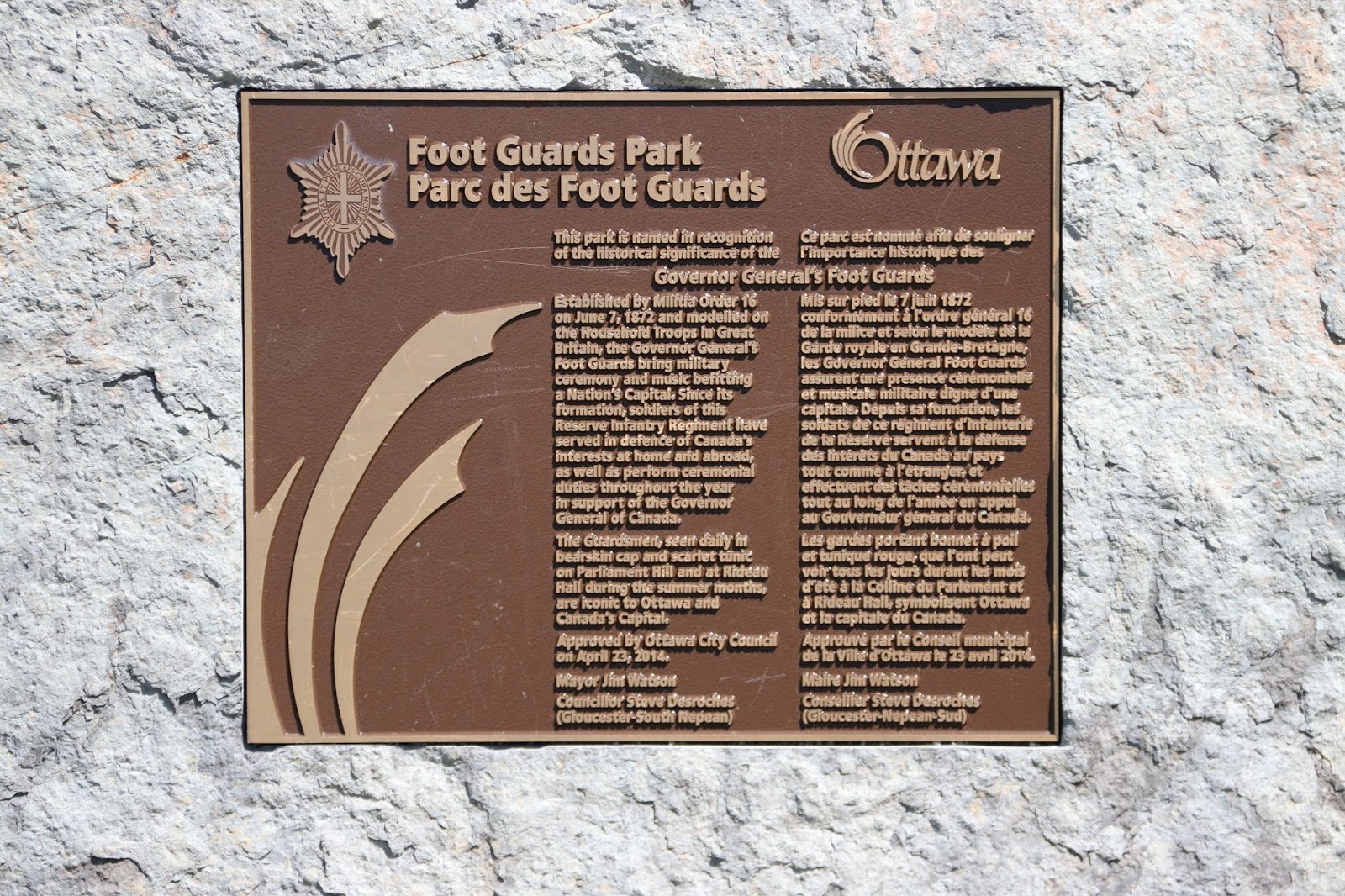 Memorials in Ottawa Foot Guards Park