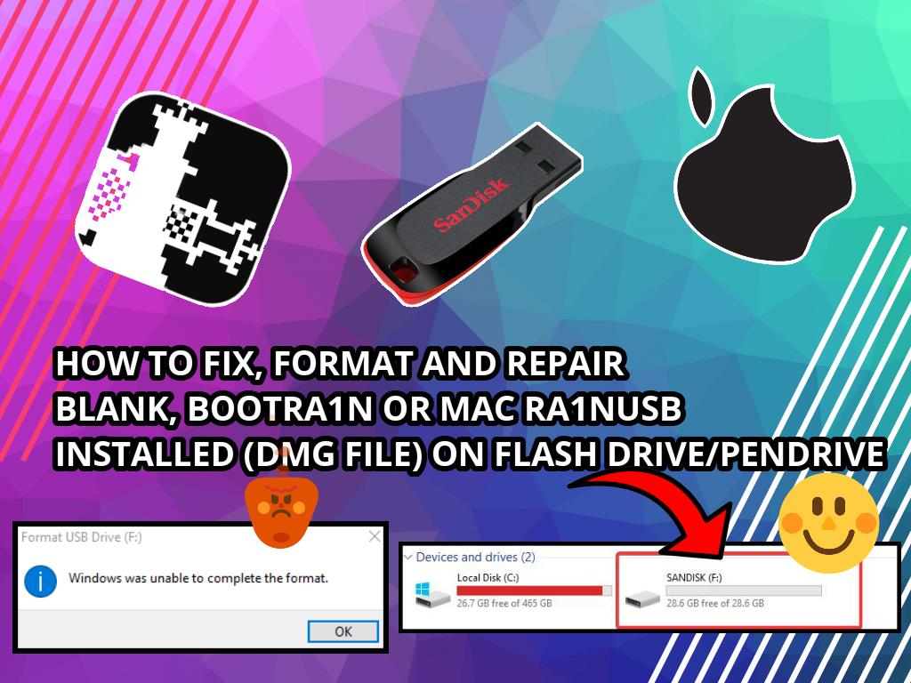 How to Fix, Format and Repair Blank, Bootra1n or Mac Ra1nUSB installed (DMG file) on Flash drive/Pendrive