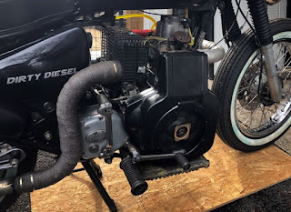 Royal Enfield motorcycle with diesel motor.