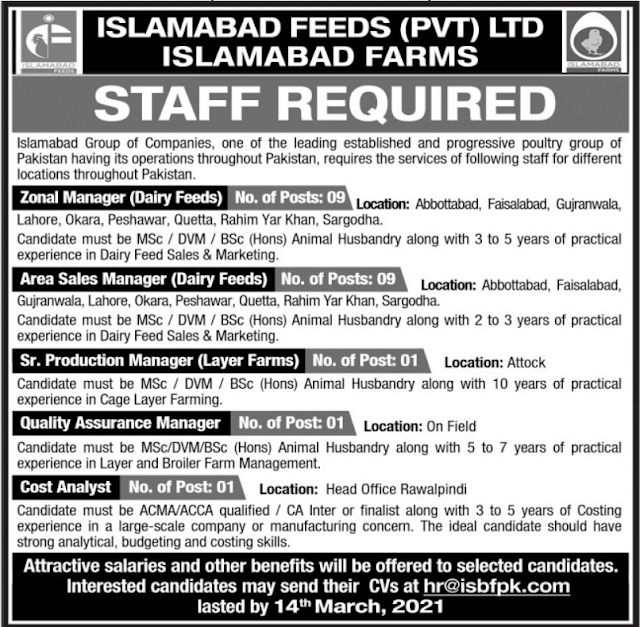 Islamabad Feeds (Pvt) Ltd Jobs 2021 March Advertisement