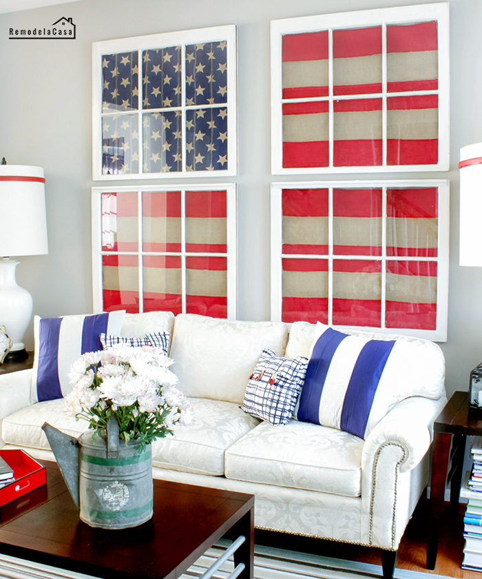 Patriotic room - Old window wall art American Flag on old window art