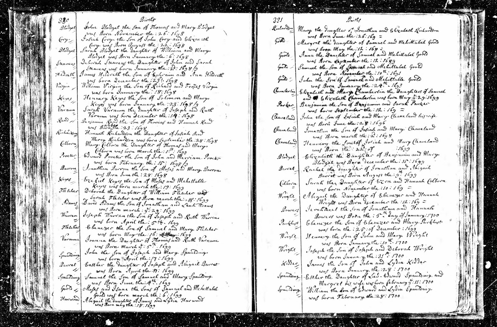GeneaMusings 1698 Birth Record of James Hildreth (16981761