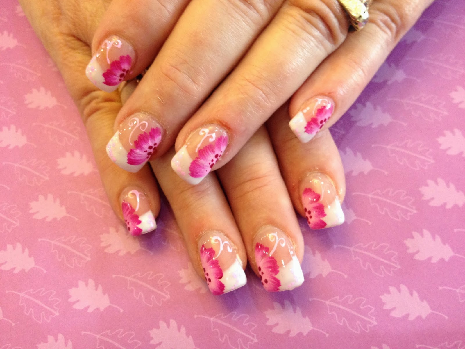French Nail Art with Flowers - wide 5