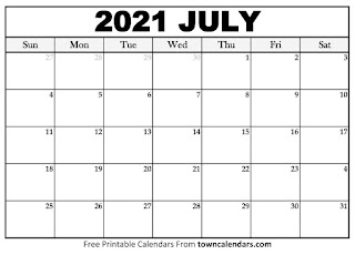 Free Printable Calendar July 2021
