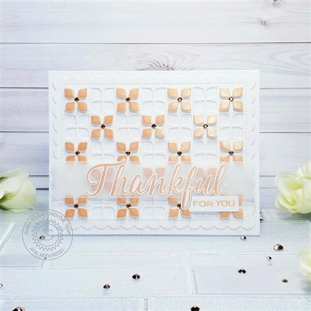 Sunny Studio Stamps: Frilly Frames Retro Petal Dies Frilly Frames Hexagon Dies Elegant Leaves Thank You Card by Ana Anderson Sunny Studio Stamps: Frilly Frames Retro Petal Dies Frilly Frames Hexagon Dies Elegant Leaves Thank You Card by Ana Anderson