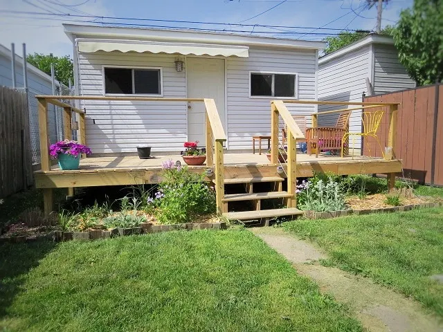 new deck in backyard at the garage