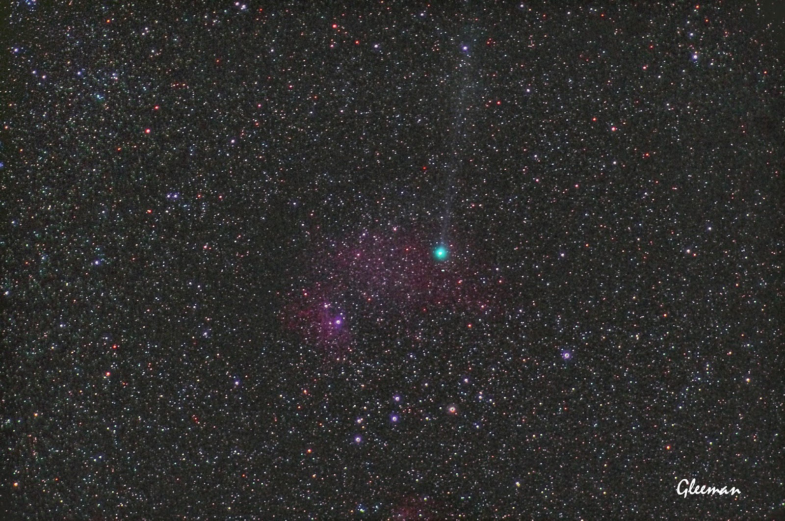 Comet Jacques and flaming star nebula,1min x15 exposure fusion 