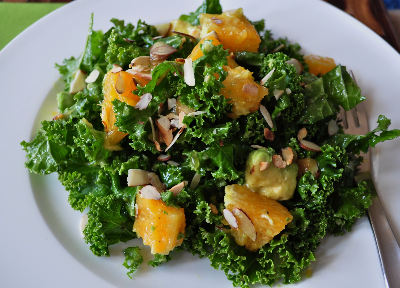 My Tiny Oven Kale Salad with Avocado, Almonds and Oranges