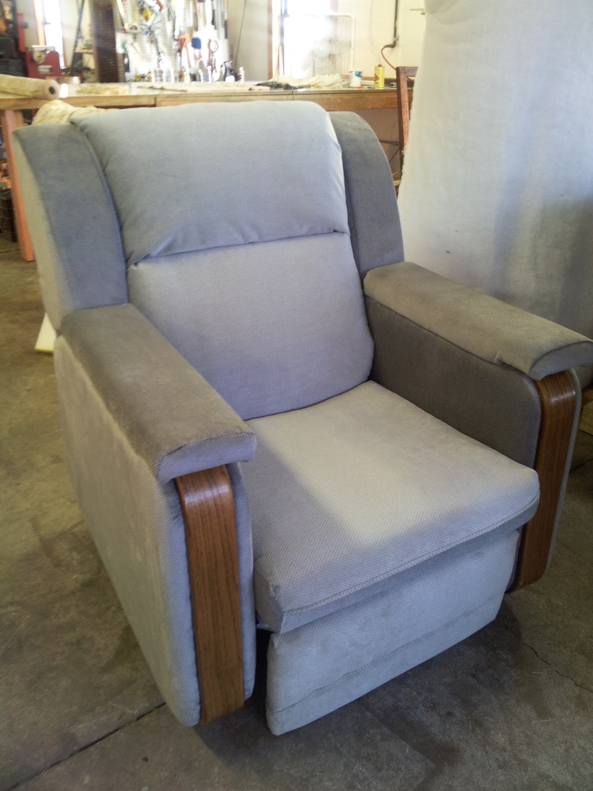 Homestyle Custom Upholstery and Awning Recliner Recovered in Two Tone