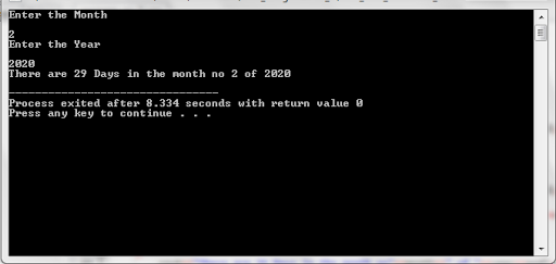 C++ Program to find Number of Days in Month