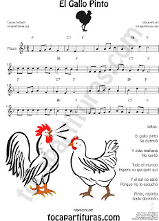  Flute and Recorder Sheet Music for El Gallo Pinto The Painted Rooster Popular Children Music Scores