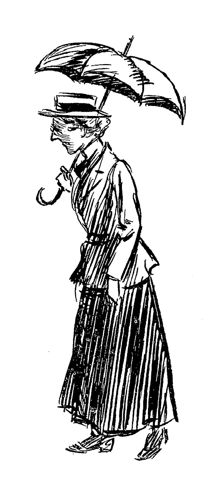 Digital Stamp Design Vintage Illustration Women Holding Umbrellas Clip Art