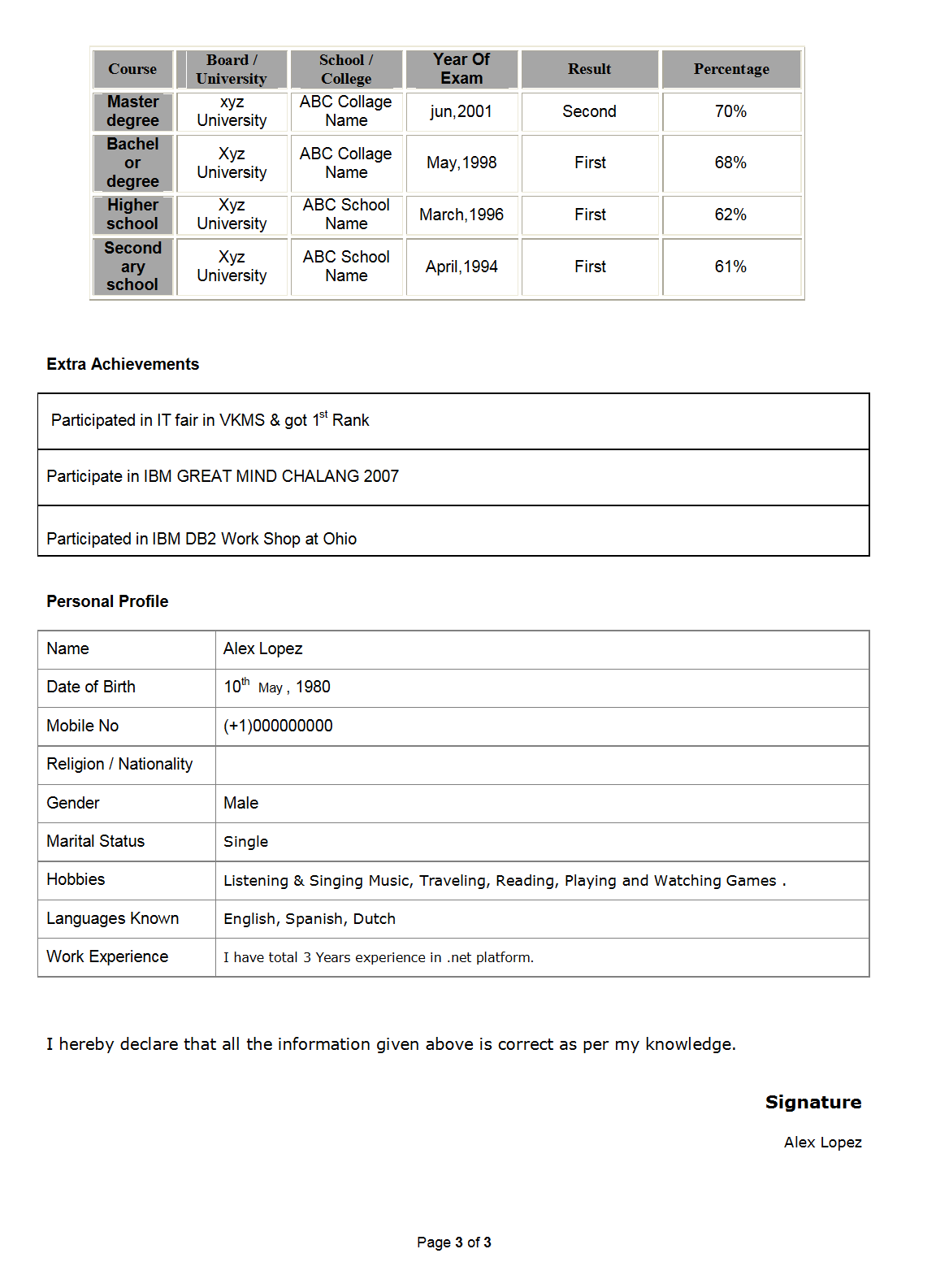 Net programmer resume example