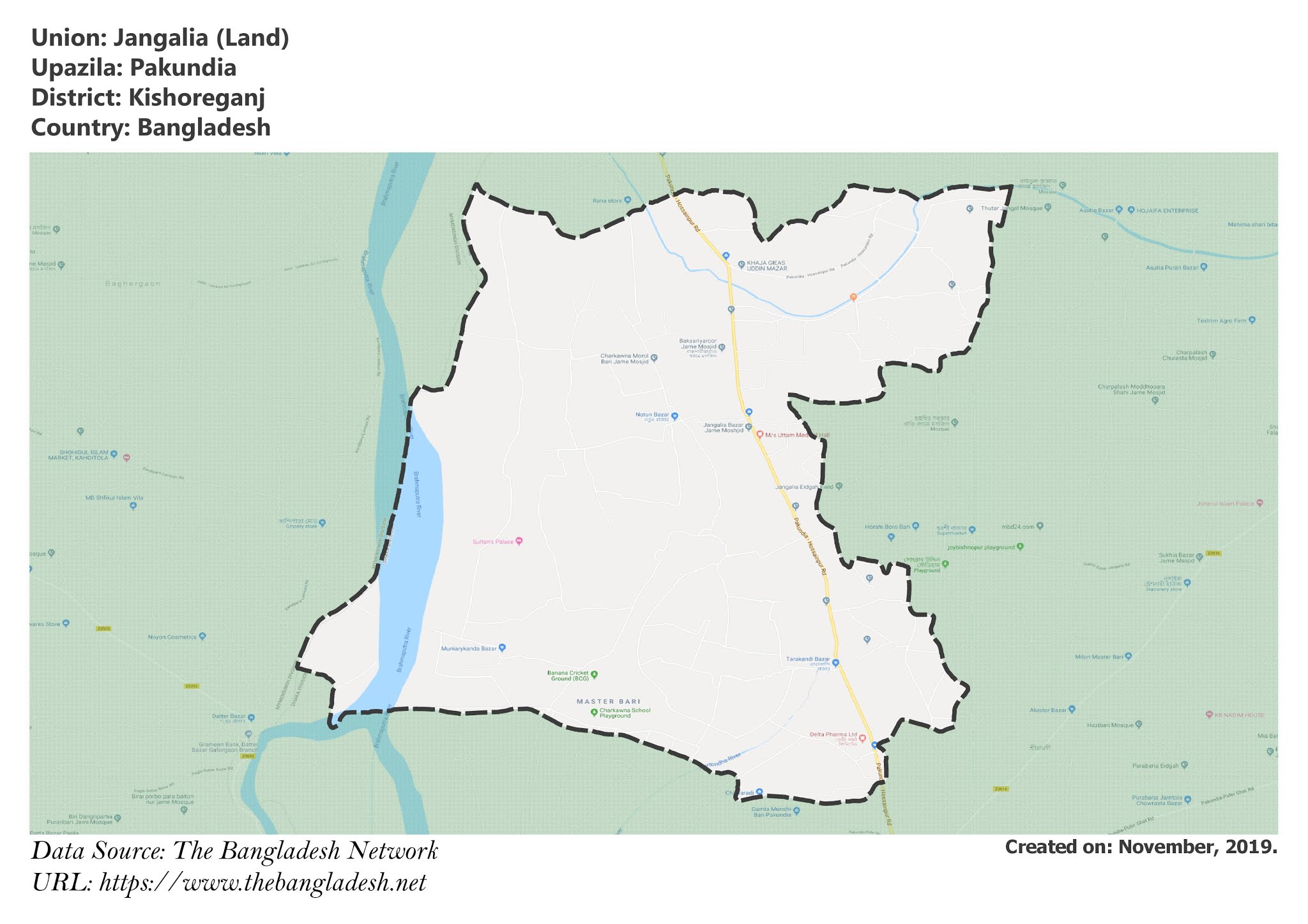 Map of Jangalia of Kishoreganj, Bangladesh.