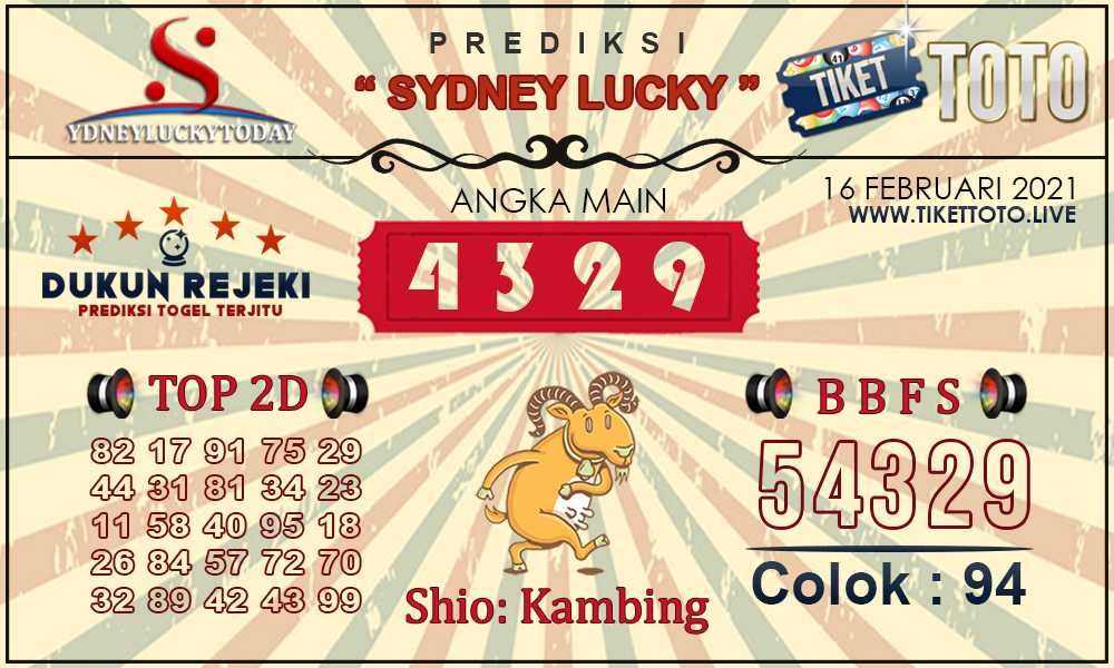 Prediksi Togel SYDNEY LUCKY TIKETTOTO 16 FEBRUARI 2021