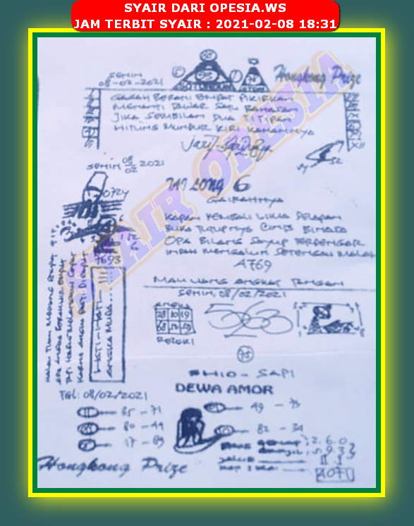Syair Hk Hari Ini Senin 8 Februari 2021 Opesia Official