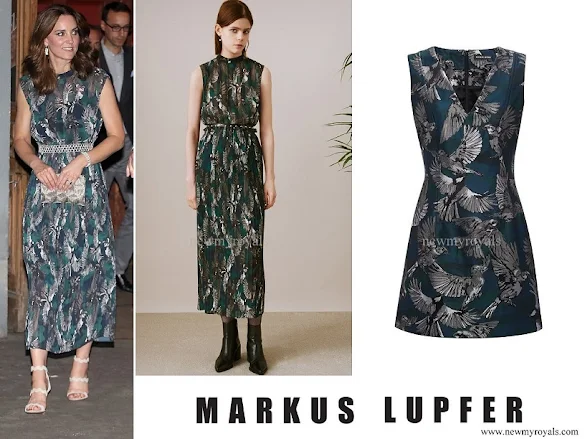 Kate Middleton wore Markus Lupfer teal bird jacquard dress