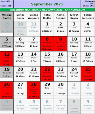 Kalender hari baik september 2021