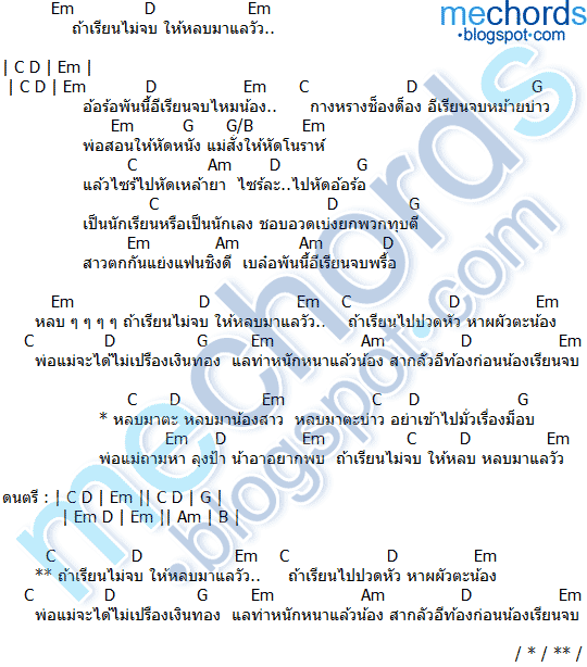 คอร์ดเพลง เรียนไม่จบหลบมาแลวัว ป็อก ชนะชัย