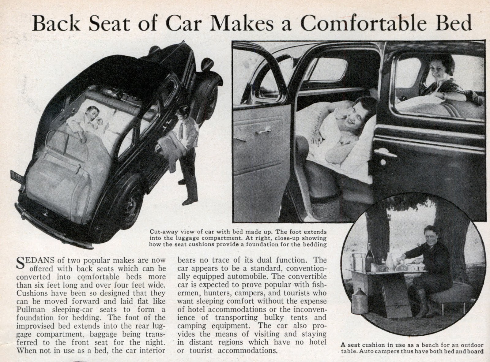Nash “BedInACar” Back Seat of Car Makes a Comfortable Bed, 1936
