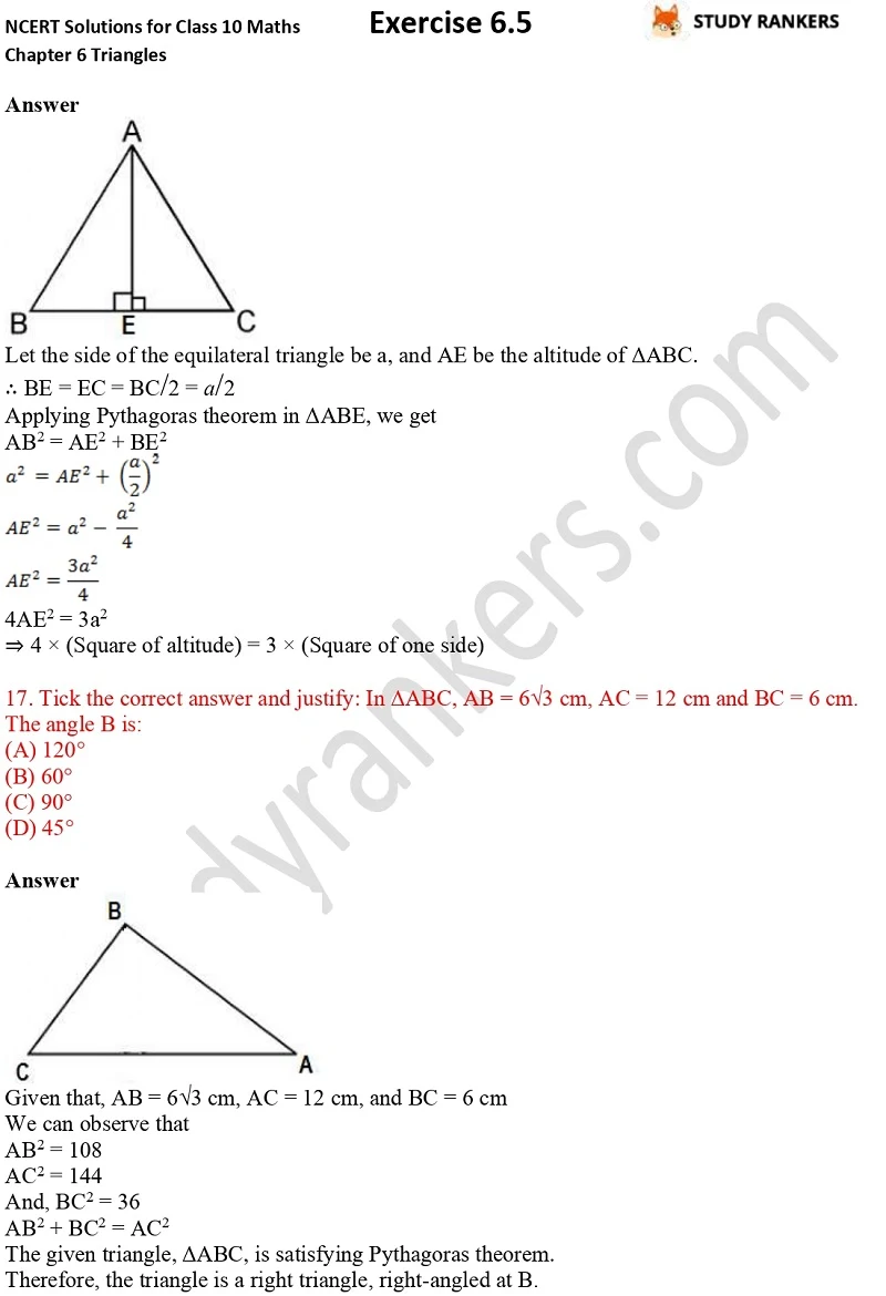 NCERT Solutions for Class 10 Maths Chapter 6 Triangles Exercise 6.5 Part 11
