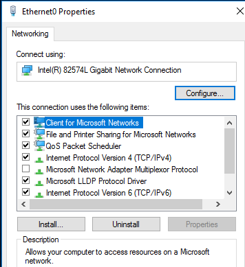 Microsoft network adapter multiplexor unchecked