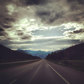 driving through the mountains in Montana
