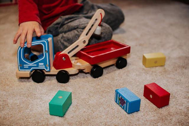 A close up of the Jaques Magnetic Crane Truck with blocks
