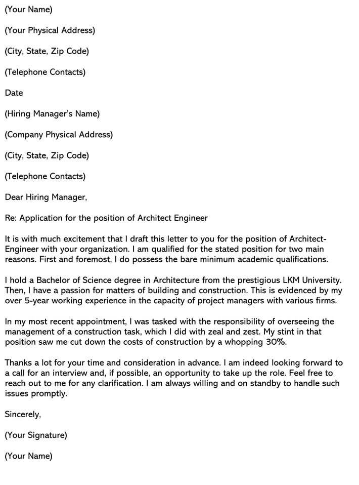 cover letter for architect student