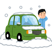 雪で立ち往生した車のイラスト（男性）