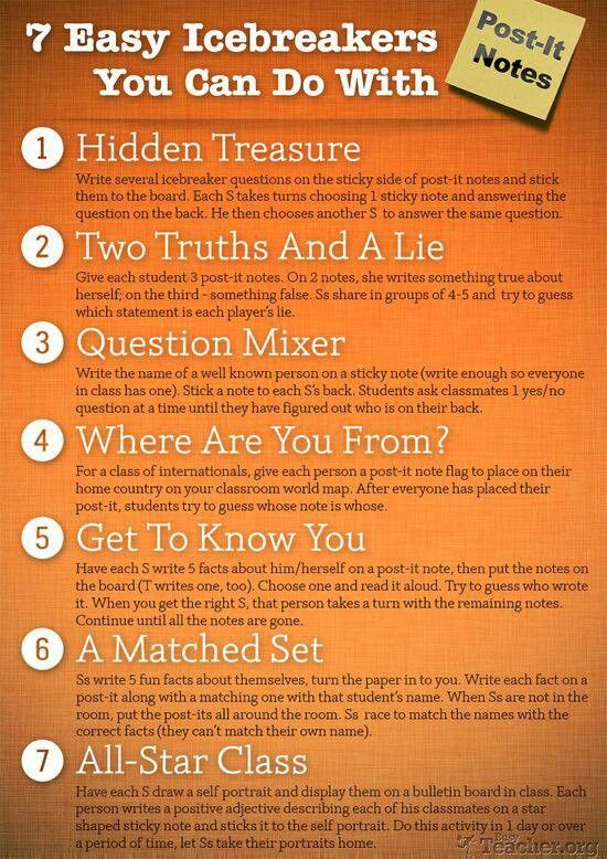 A Teacher's Bag of Tricks 7 Easy Icebreakers you can do with "postit