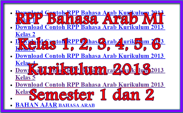 RPP Bahasa Arab Kurikulum 2013 MI Kelas 1, 2, 3, 4, 5, 6 Semester 1 dan 2