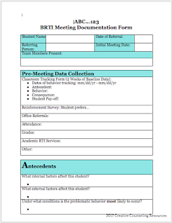 Behavior RTI Response to intervention MTSS ABC 123 Meeting Documentation Form
