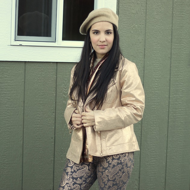 Libertad Green Rose Gold Motorcycle Jacket