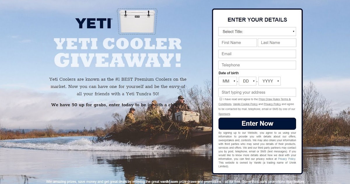 Get A Free Yeti Cooler Sweepstakes US Stock