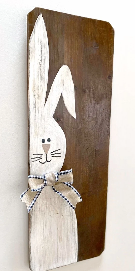 Repurposed Rustic Easter Bunny painted on wood