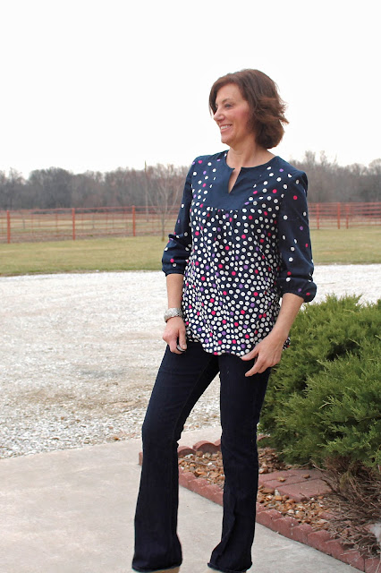McCall's 7284 blouse made with a polka dot border print