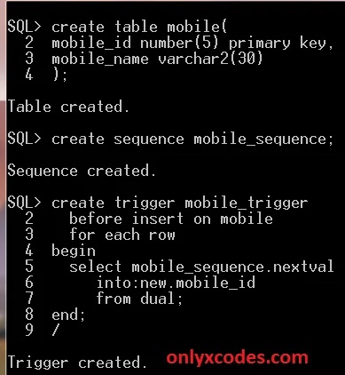 create a table, sequence, and trigger full SQL codes