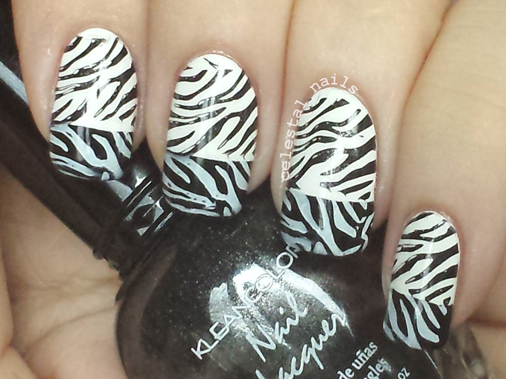 Double Black and White Zebra Nail Art Celestal Nails